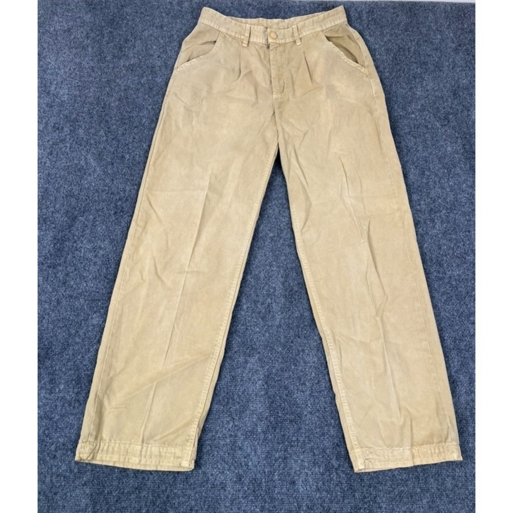 Free People  Woman's  Wide Leg Beige 100 % Cotton Pants High Rise Pleated Size 4